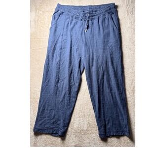 Blue Grey Slub Cotton Cropped Wide Leg  Pants Women‎ Medium Lounge Coastal Beach